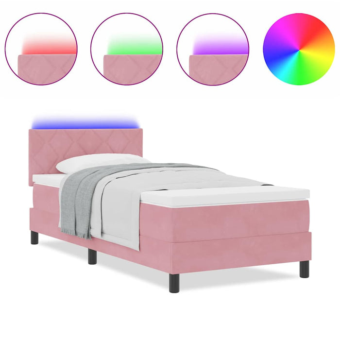 Pat cu arcuri cu saltea cu headboard Roz 100 x 200 cm Catifea - WALTI WALTI