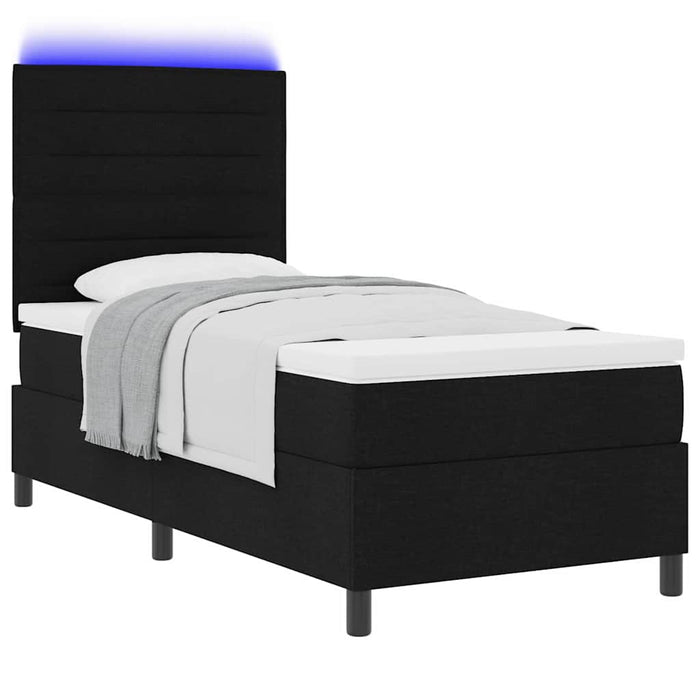 Pat cu arcuri cu saltea cu led Negru 90 x 190 cm țesătură - WALTI WALTI