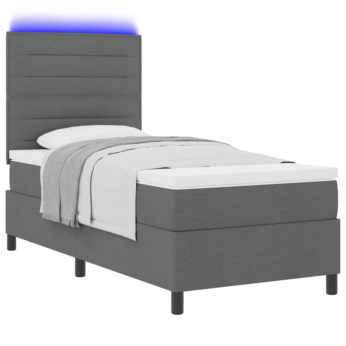 Pat cu arcuri cu saltea cu led Gri închis 90 x 200 cm țesătură - WALTI WALTI