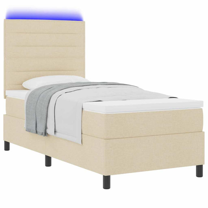 Pat cu arcuri cu saltea cu led Crem 100 x 200 cm țesătură - WALTI WALTI