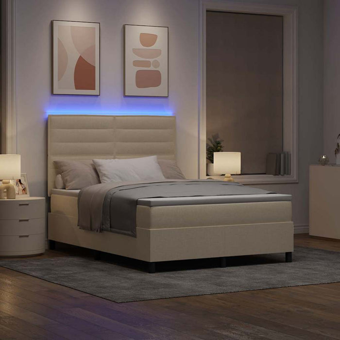 Pat cu arcuri cu saltea cu led Crem 140 x 200 cm țesătură - WALTI WALTI