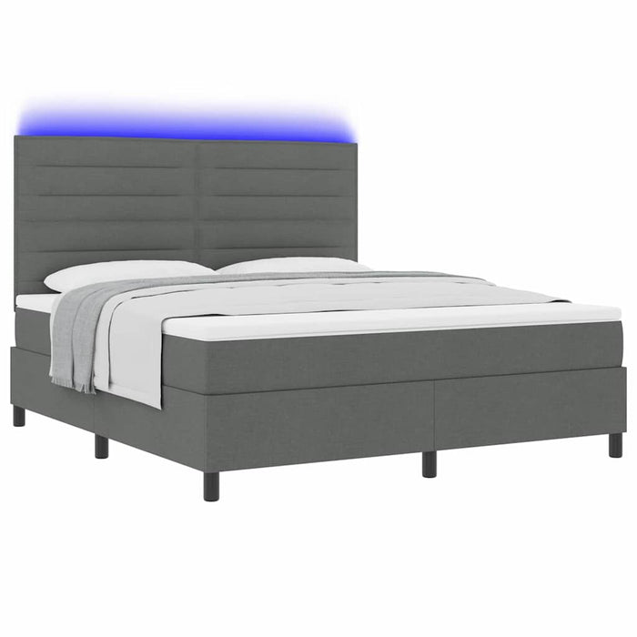 Pat cu arcuri cu saltea cu led Gri închis 180 x 200 cm țesătură - WALTI WALTI
