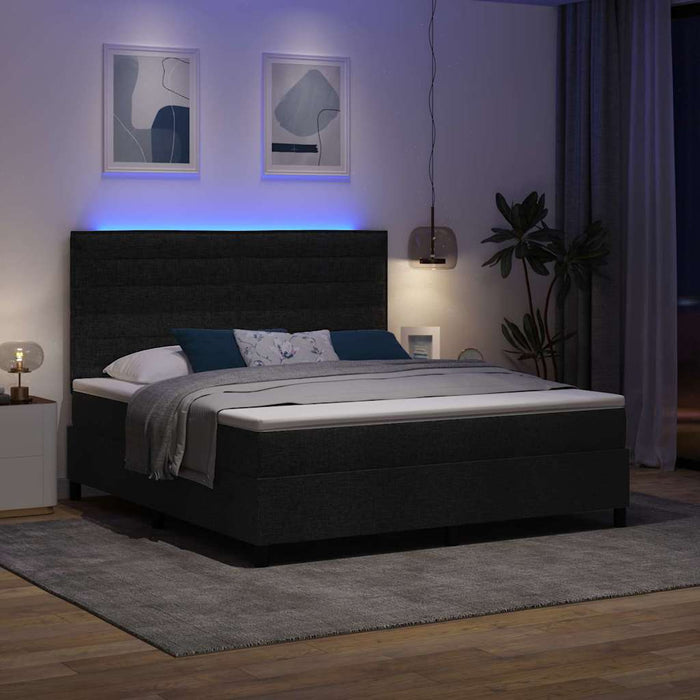 Pat cu arcuri cu saltea cu led Negru 180 x 200 cm țesătură - WALTI WALTI