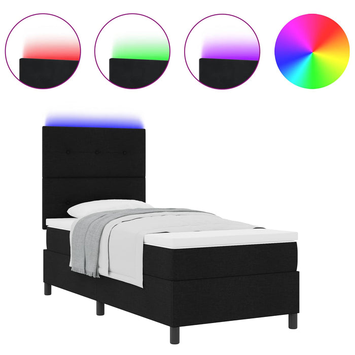 Pat cu arcuri cu saltea cu headboard Negru 80 x 200 cm țesătură - WALTI WALTI