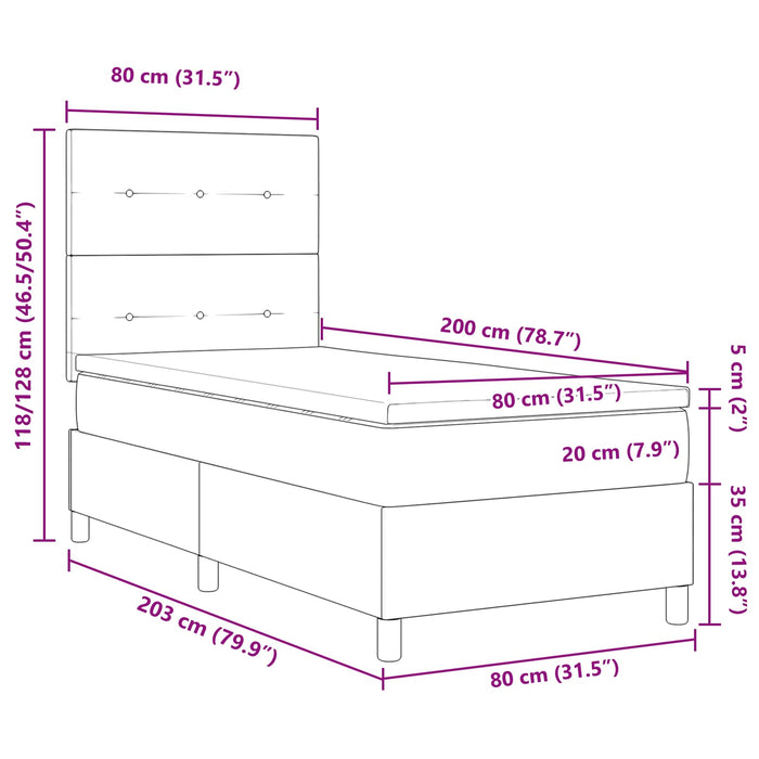 Pat cu arcuri cu saltea cu headboard Crem 80 x 200 cm țesătură - WALTI WALTI