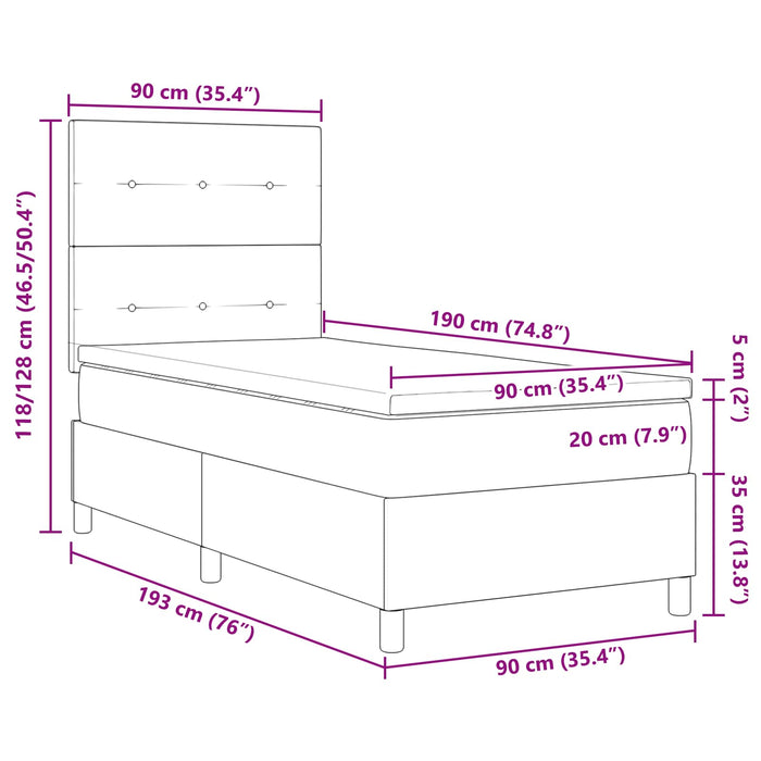 Pat cu arcuri cu benzi LED Gri închis 90 x 190 cm țesătură WALTI