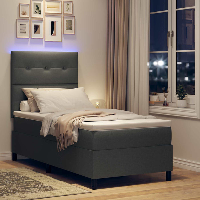 Pat cu arcuri cu benzi LED Gri închis 90 x 200 cm țesătură WALTI