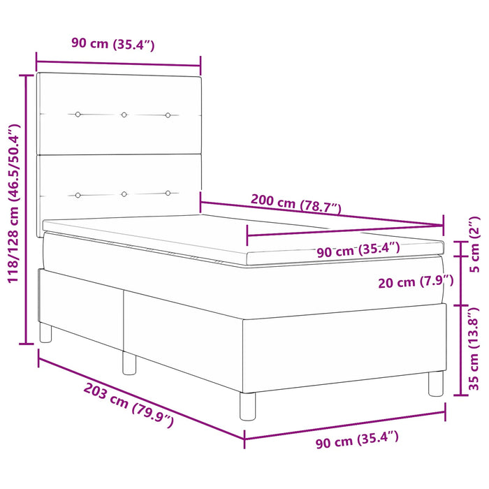 Pat cu arcuri cu benzi LED Gri închis 90 x 200 cm țesătură WALTI