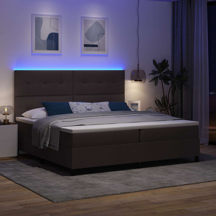 Pat cu arcuri cu benzi LED Maro închis 200 x 200 cm țesătură WALTI