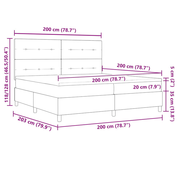 Pat cu arcuri cu benzi LED Maro închis 200 x 200 cm țesătură WALTI