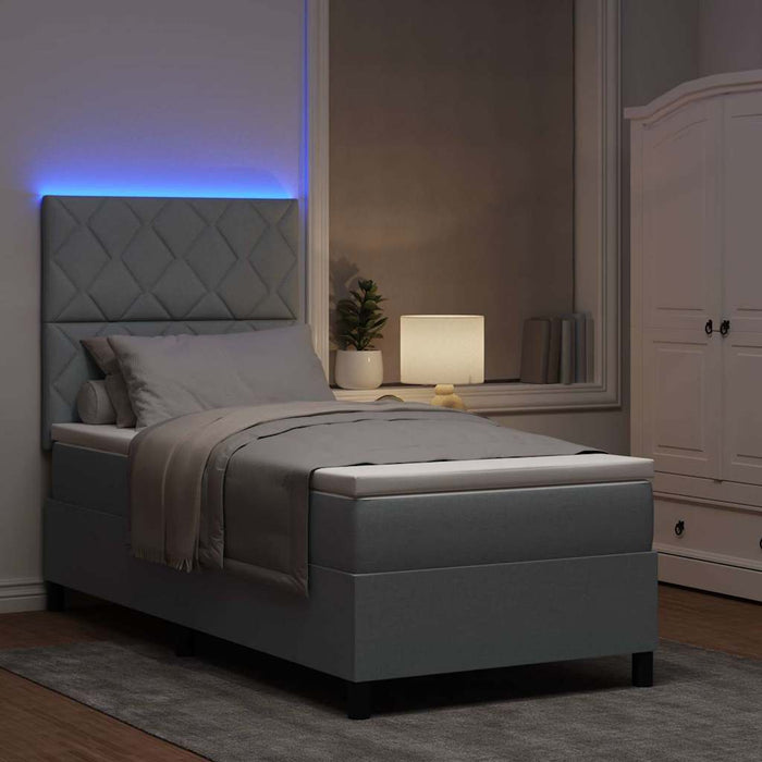 Pat cu arcuri cu benzi LED Gri deschis 90 x 190 cm țesătură - WALTI WALTI