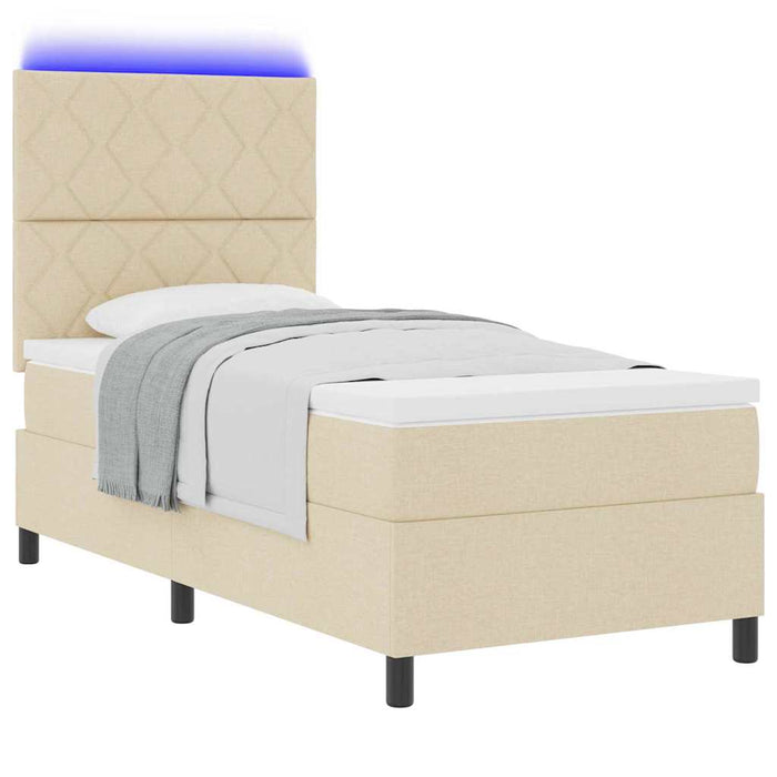 Pat cu arcuri cu benzi LED Crem 90 x 190 cm țesătură WALTI