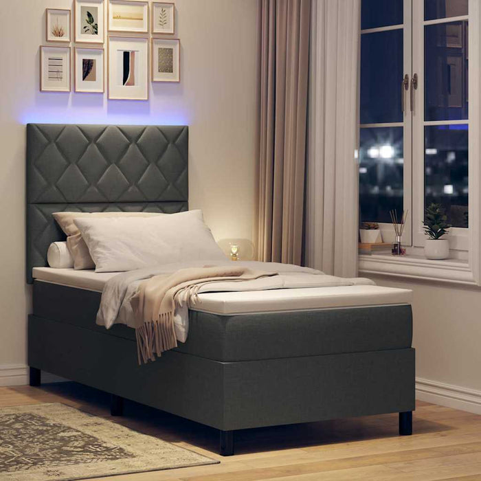 Pat cu arcuri cu benzi LED Gri închis 90 x 200 cm țesătură WALTI