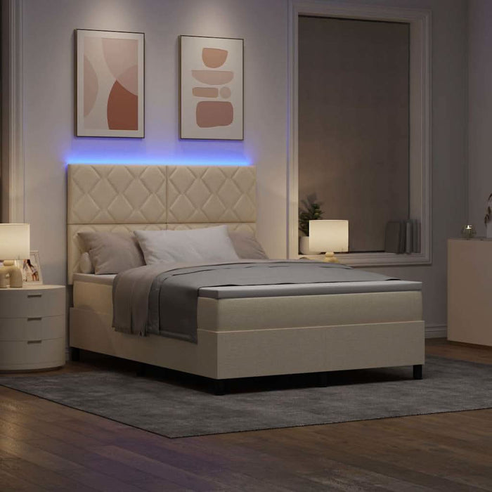 Pat cu arcuri cu benzi LED Crem 140 x 190 cm țesătură WALTI