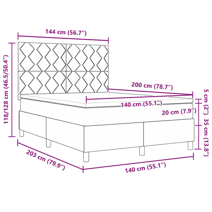 Pat cu arcuri cu benzi LED albastru 140 x 200 cm țesătură WALTI