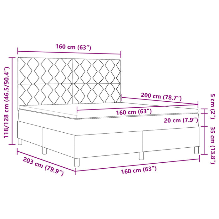 Pat cu arcuri cu benzi LED Negru 160 x 200 cm țesătură - WALTI WALTI