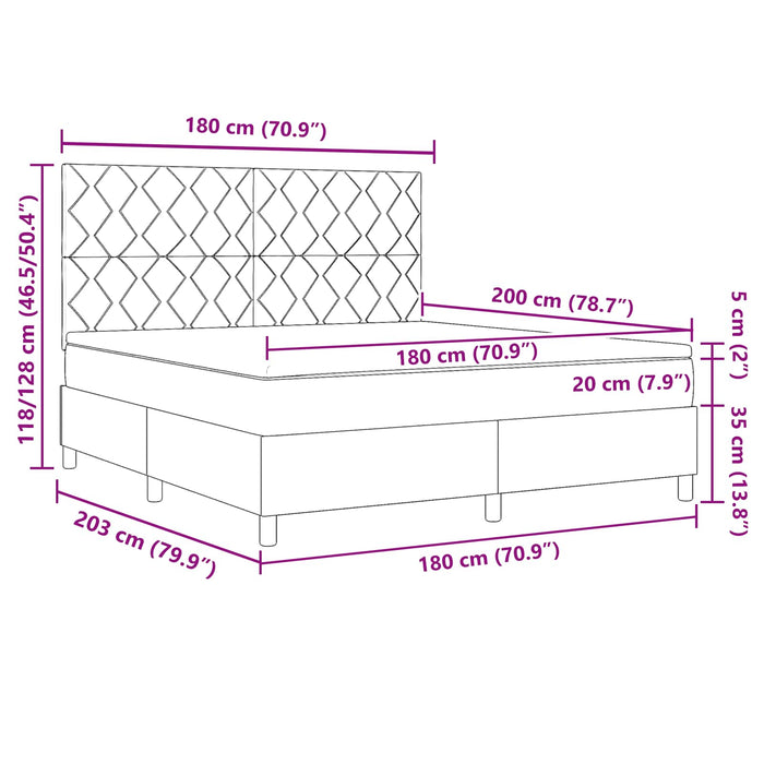 Pat cu arcuri cu benzi LED Negru 180 x 200 cm țesătură WALTI