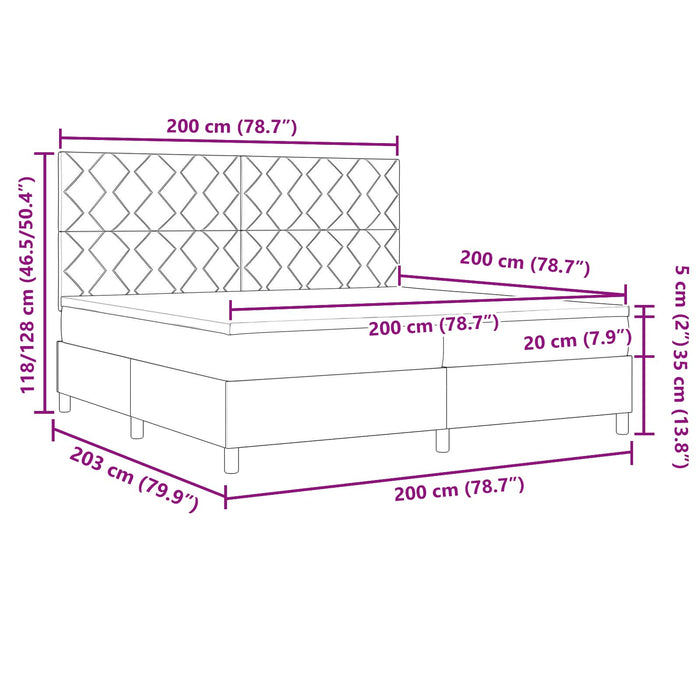 Pat cu arcuri cu benzi LED Gri închis 200 x 200 cm țesătură - WALTI WALTI