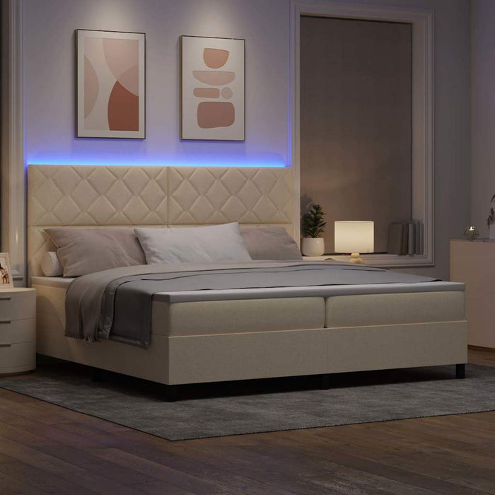 Pat cu arcuri cu saltea cu headboard Crem 200 x 200 cm țesătură - WALTI WALTI