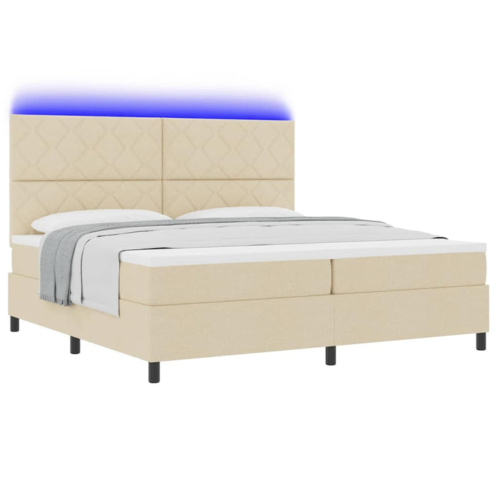 Pat cu arcuri cu saltea cu headboard Crem 200 x 200 cm țesătură - WALTI WALTI