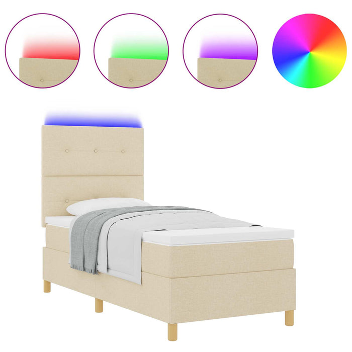 Pat cu arc LED cu saltea Crem 100 x 200 cm țesătură - WALTI WALTI