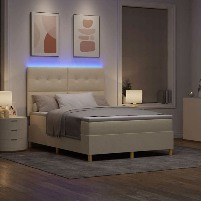 Pat cu arc LED cu saltea Crem 140 x 190 cm țesătură - WALTI WALTI