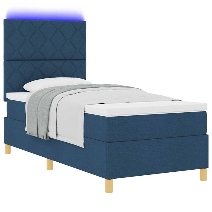 Pat cu arc LED cu headboard albastru 90 x 190 cm țesătură - WALTI WALTI