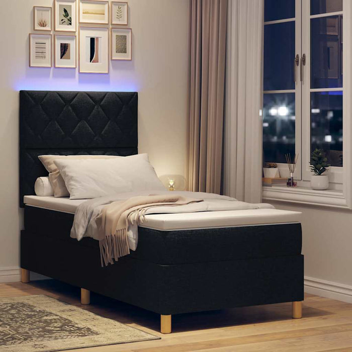 Pat cu arc LED cu headboard Negru 90 x 200 cm țesătură - WALTI WALTI