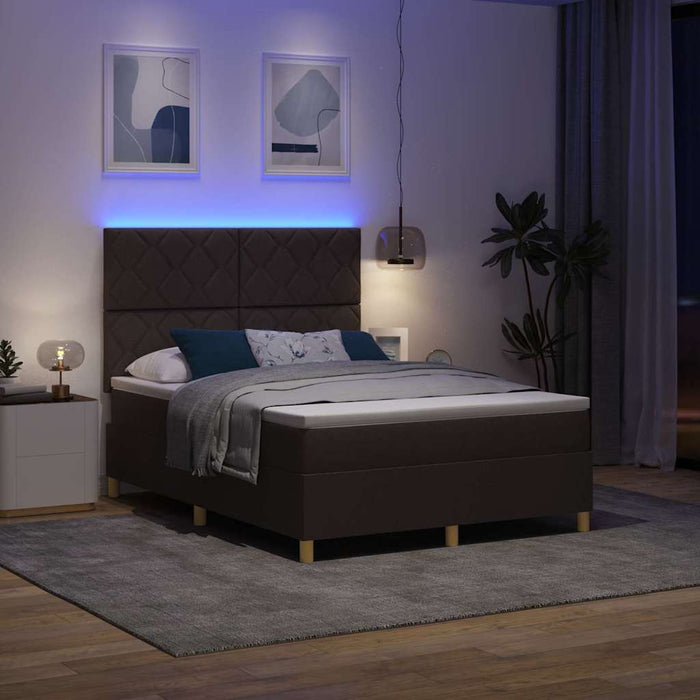 Pat cu arc LED cu saltea Maro închis 140 x 190 cm țesătură WALTI