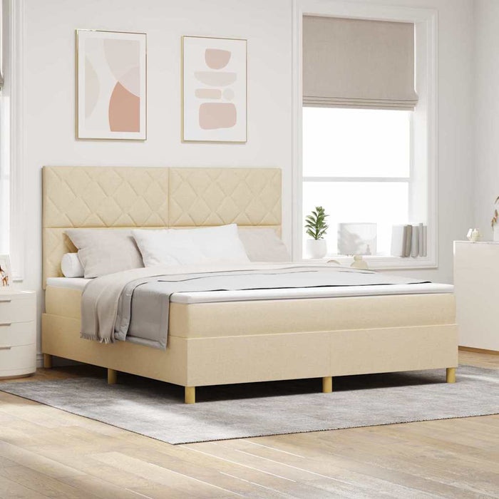 Pat cu arc LED cu headboard Crem 180 x 200 cm țesătură - WALTI WALTI