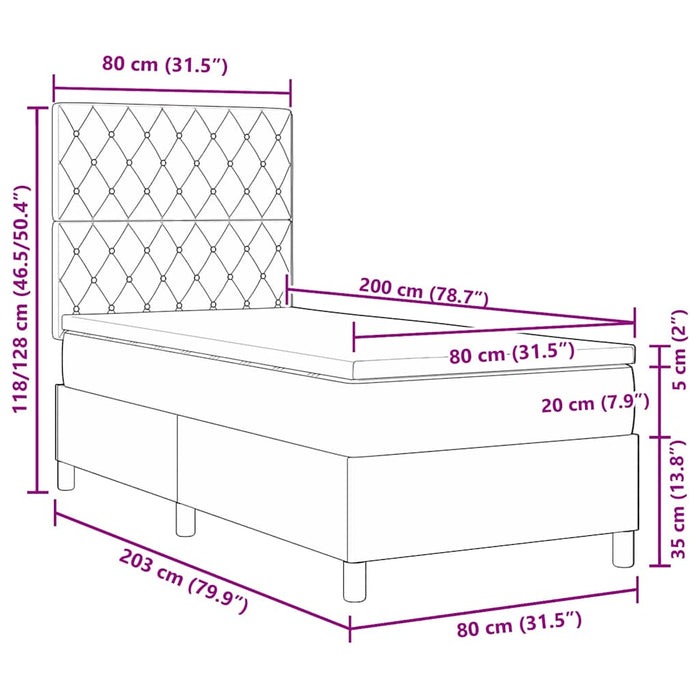 Pat cu arcuri cu saltea Gri deschis 80 x 200 cm Catifea - WALTI WALTI