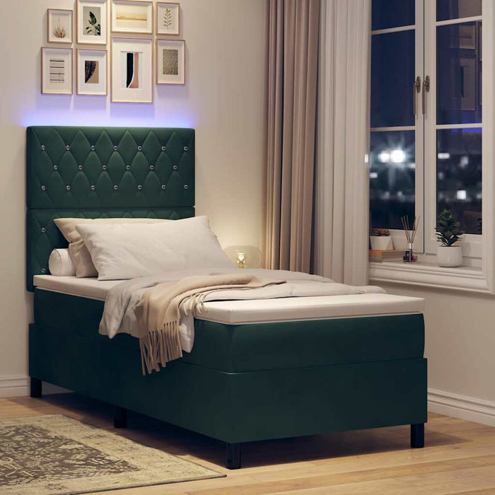 Pat cu arc LED cu saltea Verde închis 90 x 200 cm Catifea - WALTI WALTI