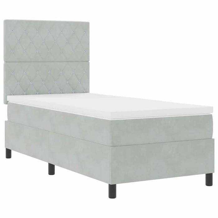 Pat cu arcuri cu saltea Gri deschis 100 x 200 cm Catifea - WALTI WALTI