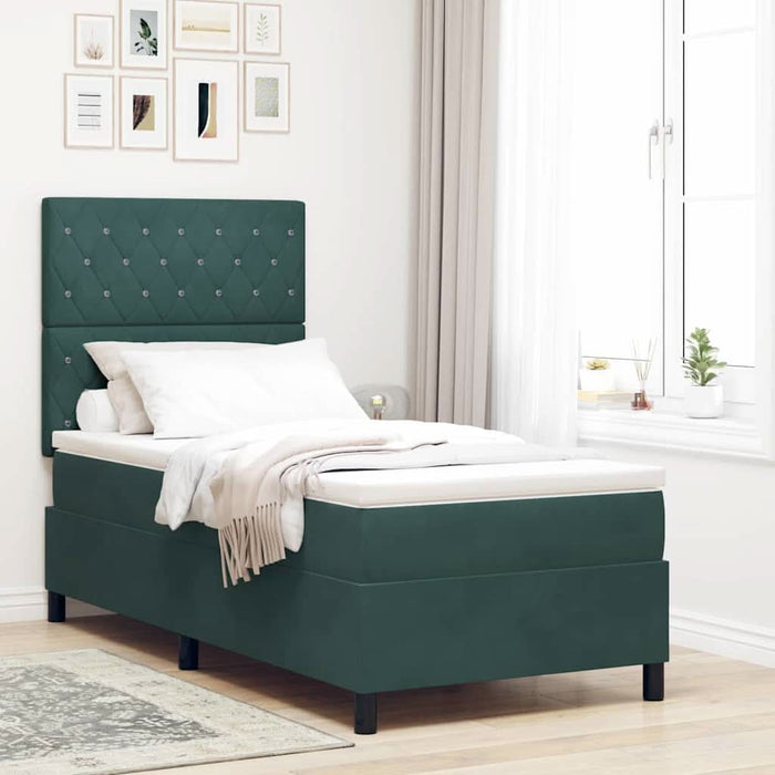 Pat cu arcuri cu saltea Verde închis 100 x 200 cm Catifea - WALTI WALTI
