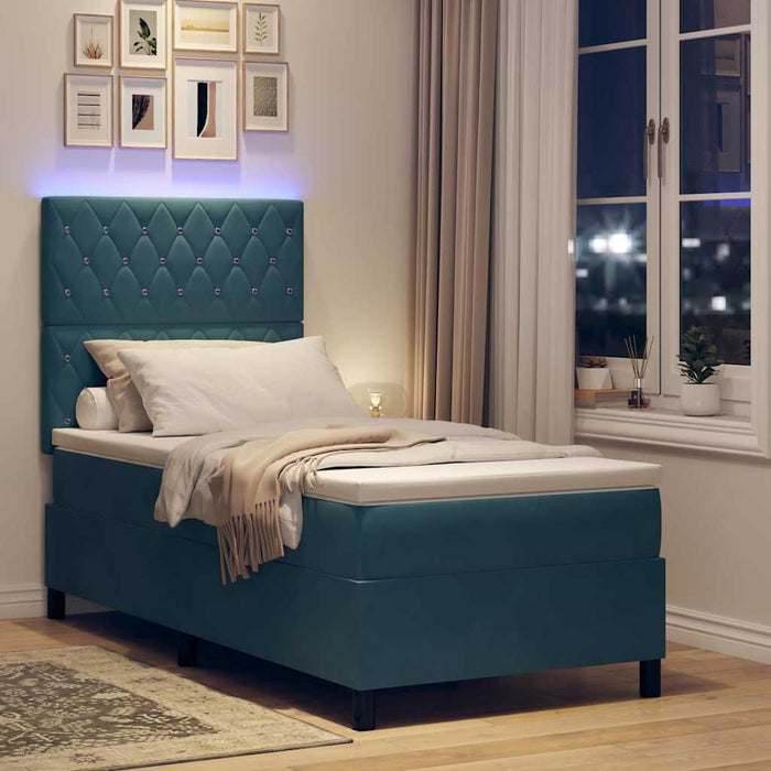 Pat cu arc LED cu saltea Albastru închis 100 x 200 cm Catifea WALTI