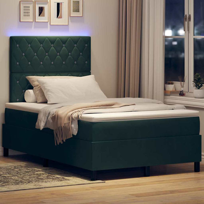 Pat cu arc LED cu saltea Verde închis 120 x 190 cm țesătură - WALTI WALTI