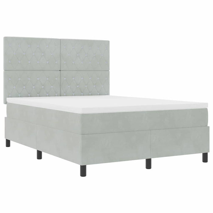 Pat cu arcuri cu saltea Gri deschis 140 x 190 cm Catifea - WALTI WALTI