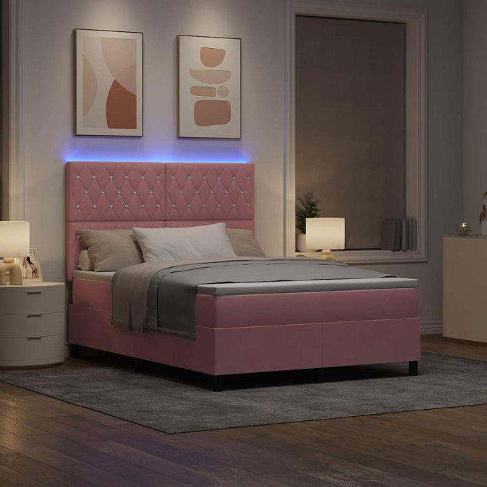 Pat cu arc LED cu saltea cu headboard Roz 140 x 190 cm Catifea WALTI