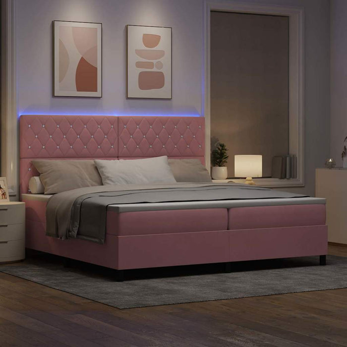 Pat cu arc LED cu saltea cu headboard Roz 200 x 200 cm Catifea WALTI