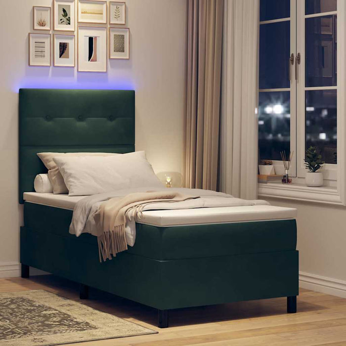 Pat cu arc LED cu saltea Verde închis 90 x 190 cm țesătură - WALTI WALTI