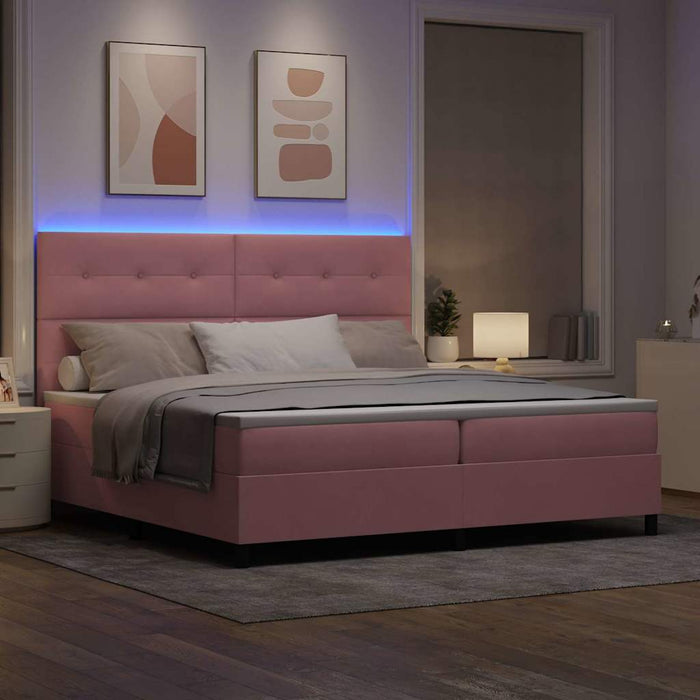 Pat cu arc LED cu saltea cu headboard Roz 200 x 200 cm țesătură - WALTI WALTI