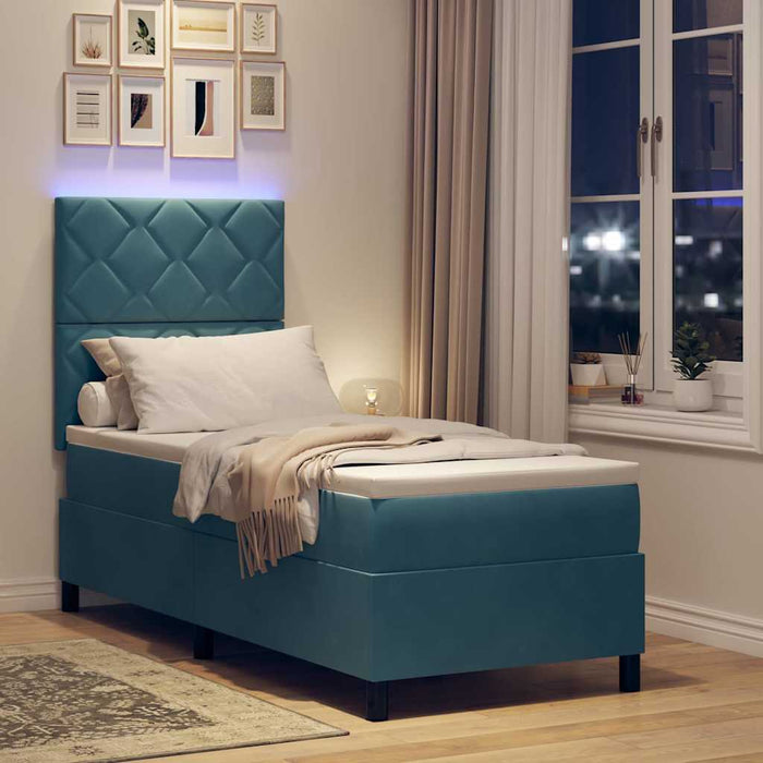Pat cu arc LED cu saltea Albastru închis 80 x 200 cm țesătură - WALTI WALTI