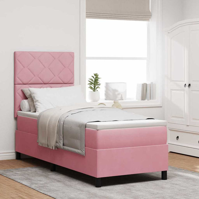Pat cu arcuri cu saltea cu headboard Roz 80 x 200 cm Catifea - WALTI WALTI