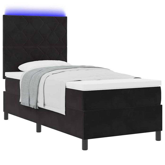 Pat cu arcuri cu saltea cu headboard Negru 100 x 200 cm Catifea - WALTI WALTI