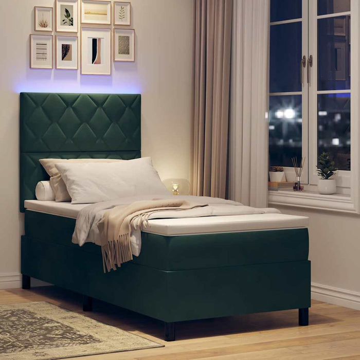Pat cu arc LED cu headboard Verde închis 100 x 200 cm Catifea WALTI