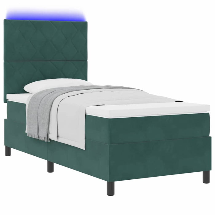 Pat cu arc LED cu headboard Verde închis 100 x 200 cm Catifea WALTI