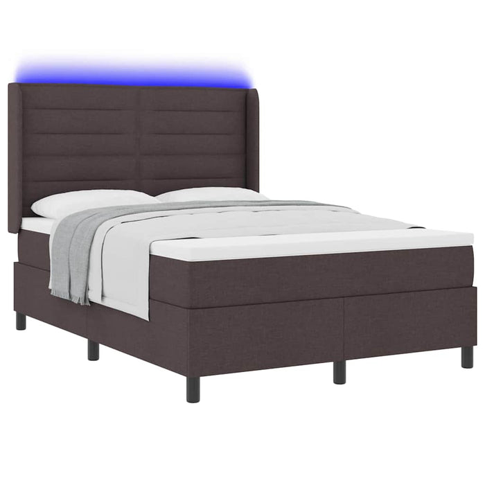 Pat cu arc LED cu saltea Maro închis 140 x 200 cm țesătură WALTI