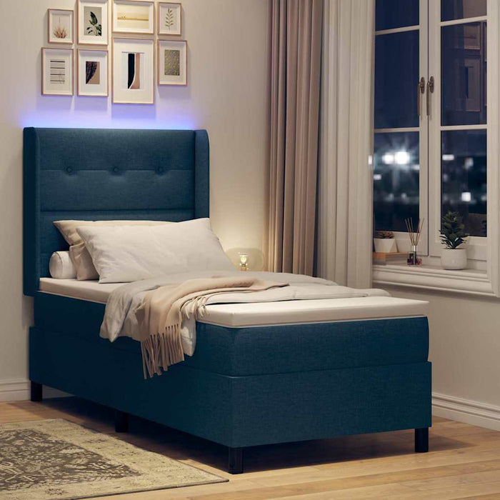 Pat cu arc LED cu headboard albastru 90 x 200 cm țesătură - WALTI WALTI