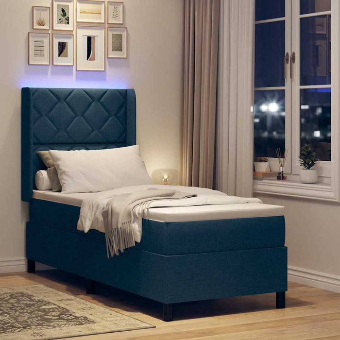 Pat cu arc LED cu headboard albastru 90 x 190 cm țesătură - WALTI WALTI