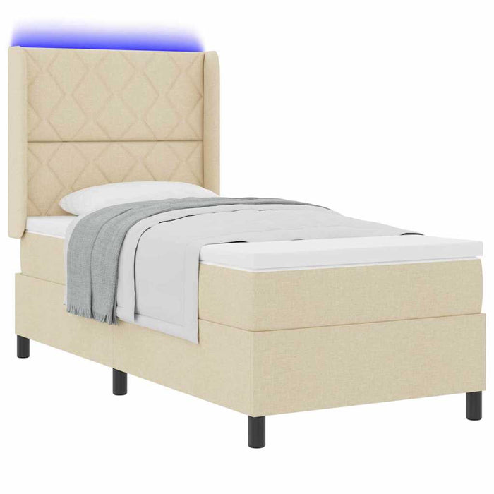 Pat cu arc LED cu saltea Crem 100 x 200 cm țesătură - WALTI WALTI
